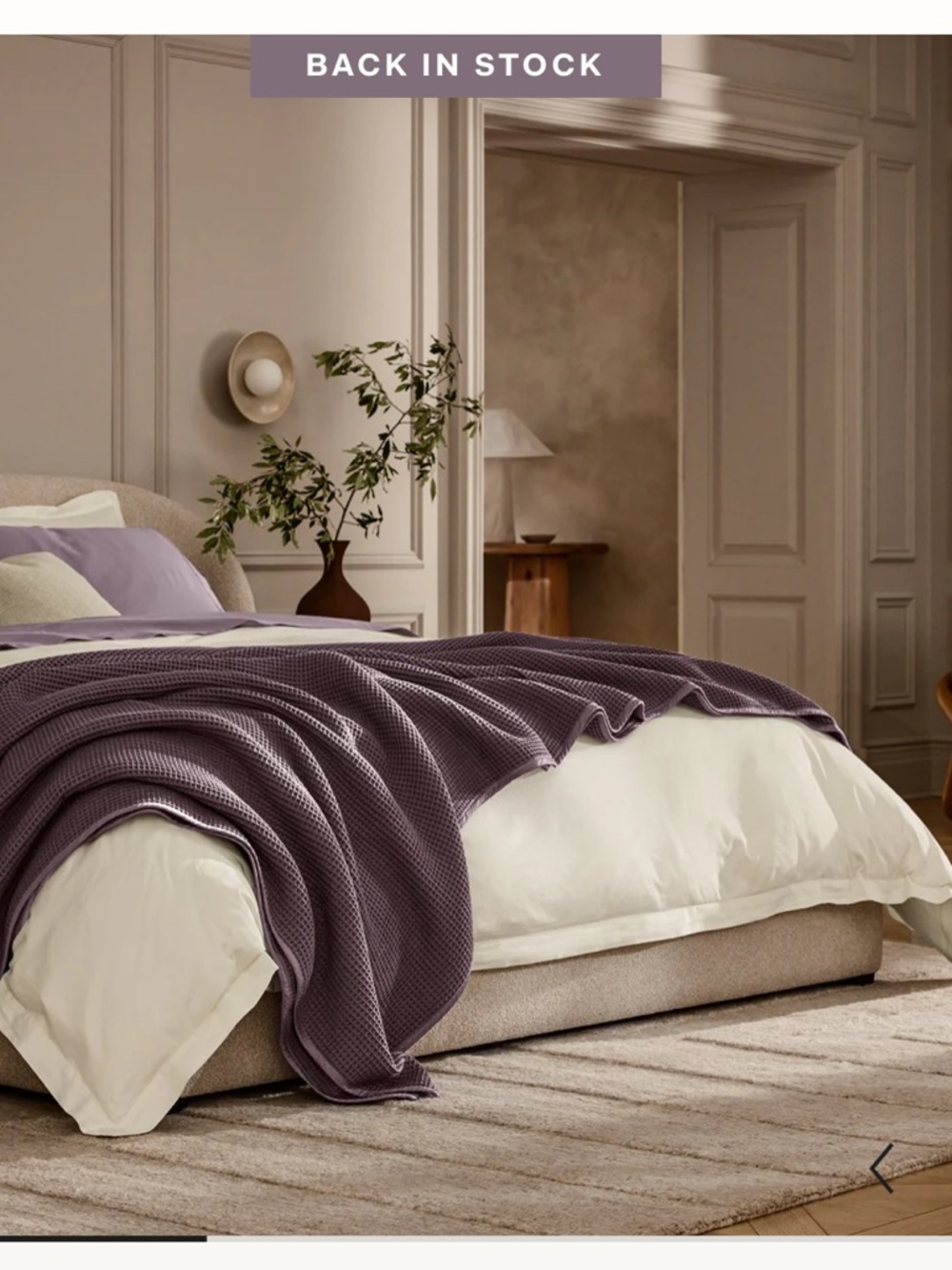 Boll & Branch Waffle Blanket Plum Organic Cotton Full Queen GOTS Certified NWOT